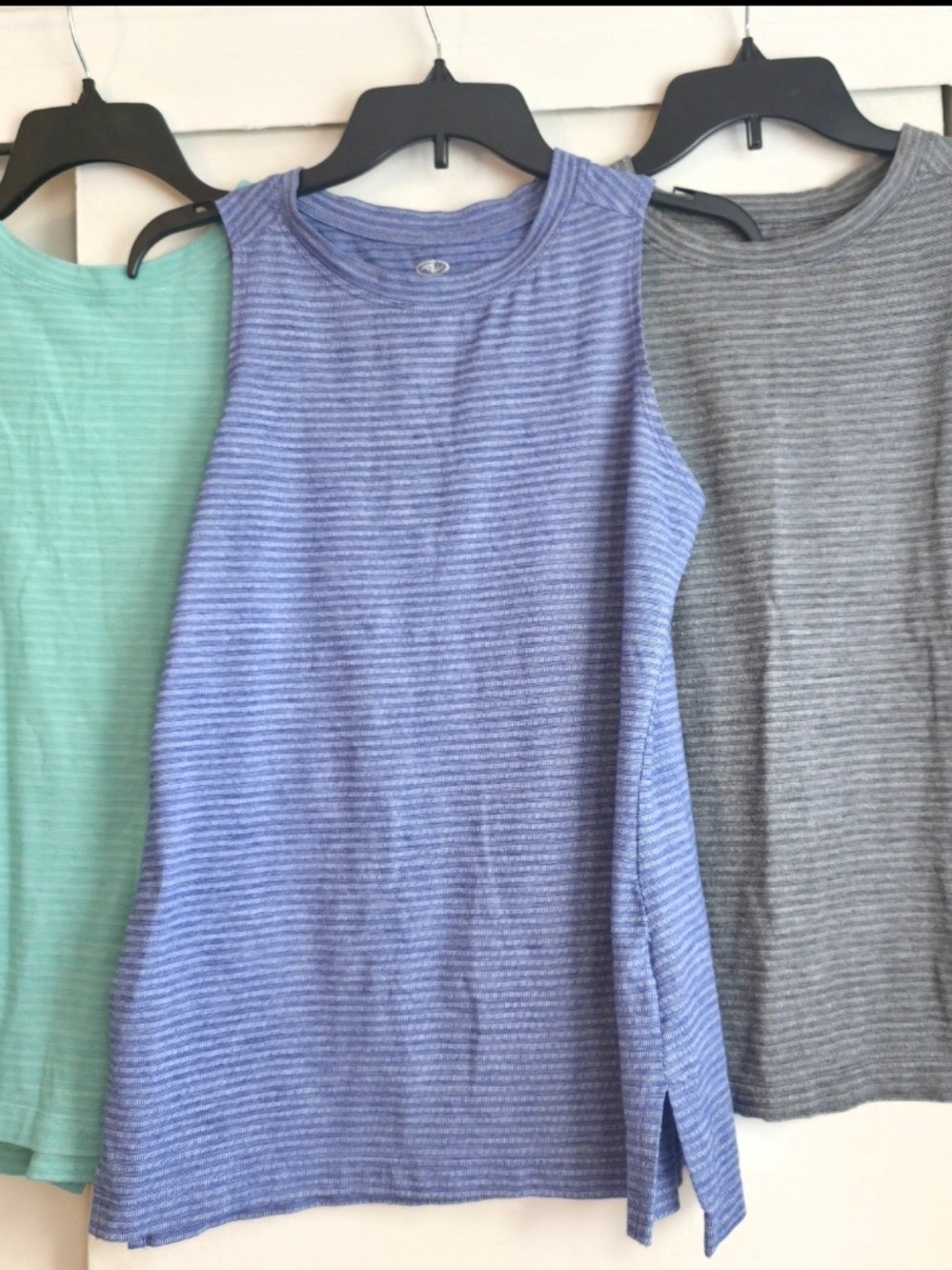 Athletic Works Striped Sleeveless Tank Top - Blue, Mint, Gray (3-Pack)